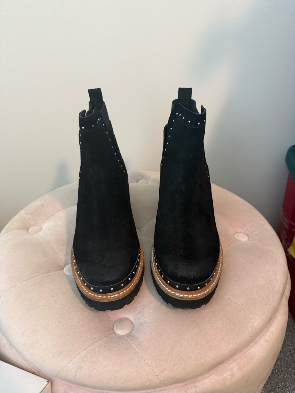 Dolce Vita Black Suede Studded Chelsea Platform Booties